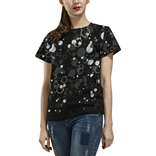 3D Circles and Dots (Black/White/Gray) All Over Print T-Shirt for Women (USA Size) (Model T40)