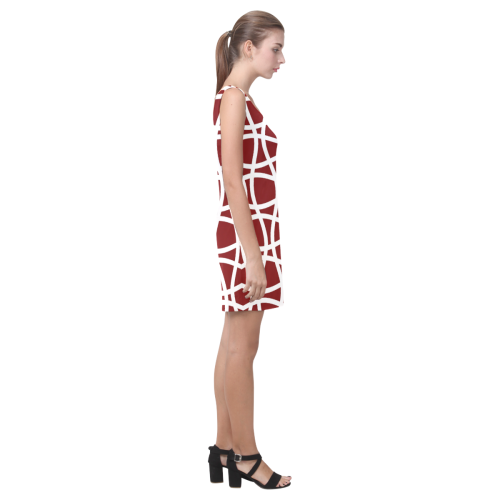 Crimson and white pattern Medea Vest Dress (Model D06)