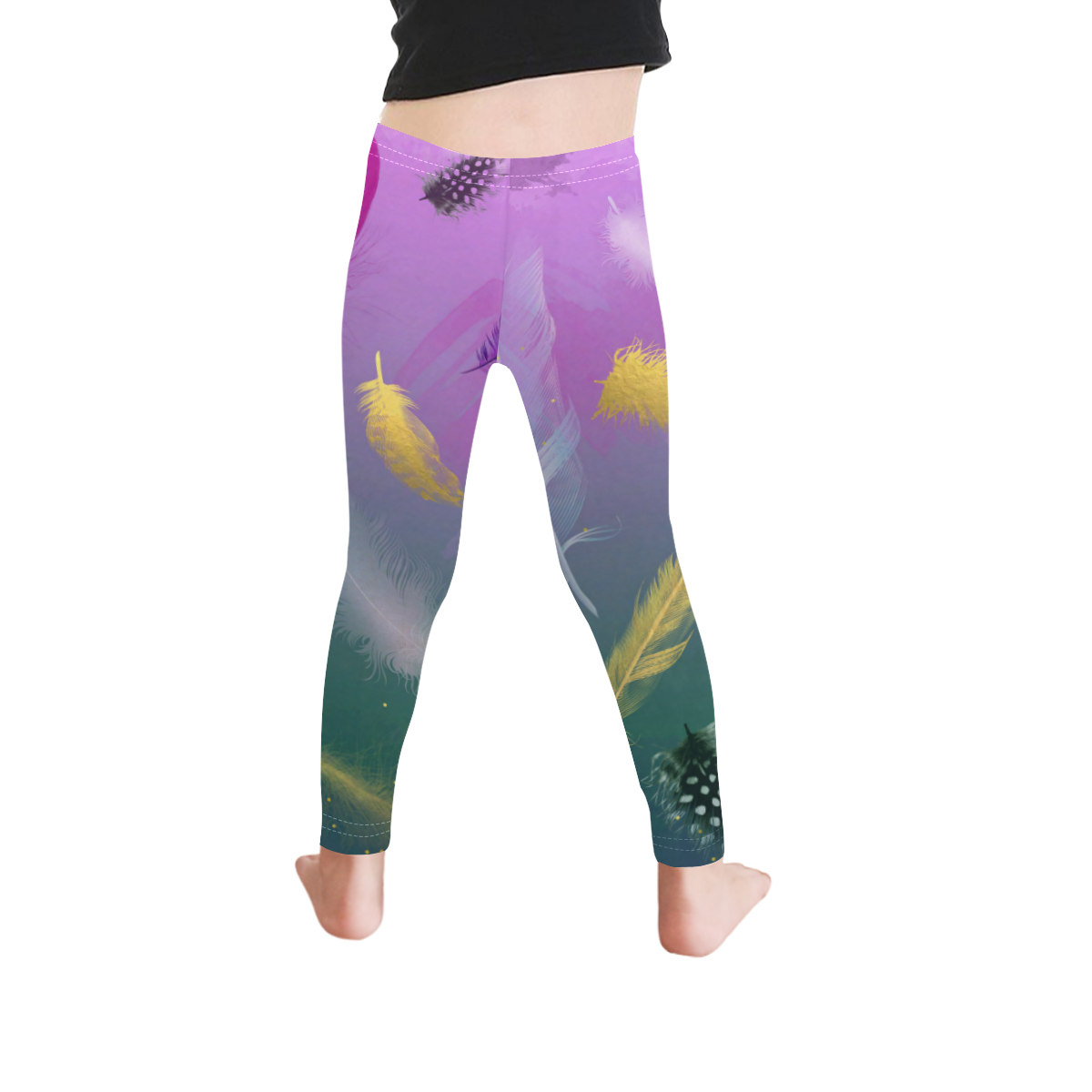 Dancing Feathers - Pink and Green Kid's Ankle Length Leggings (Model L06)