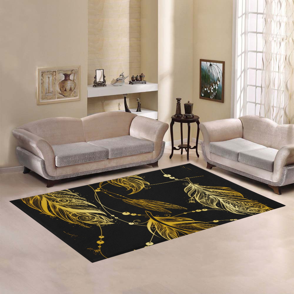 Gold Feathers Area Rug7'x5'