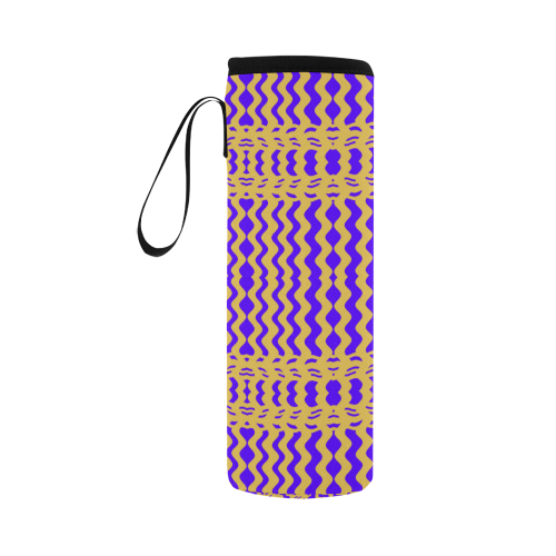 Purple Yellow Modern  Waves Lines Neoprene Water Bottle Pouch/Large