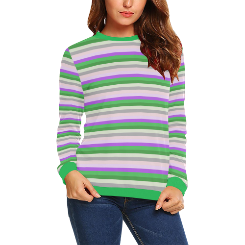 Fun Stripes 2 Lt Green All Over Print Crewneck Sweatshirt for Women (Model H18)
