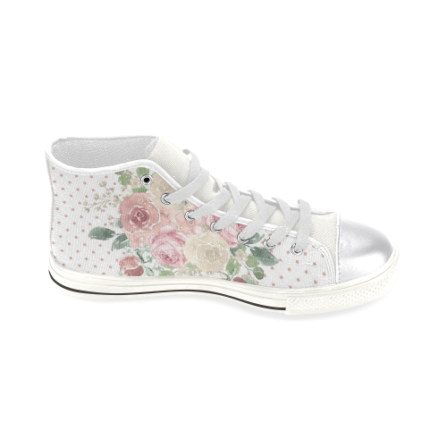 Pastel Rose Shoes, Watercolor Floral Dots Women's Classic High Top Canvas Shoes (Model 017)