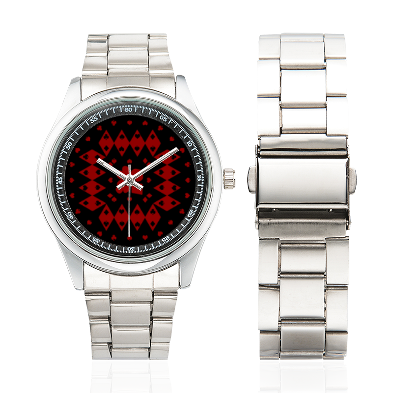 Black and Red Playing Card Shapes Black Men's Stainless Steel Watch(Model 104)