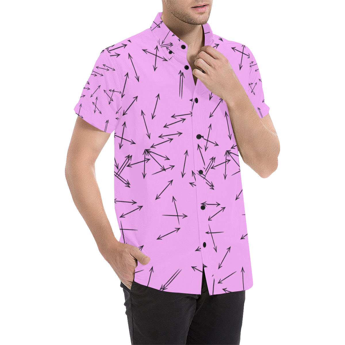 Arrows Every Direction Black on Pink Men's All Over Print Short Sleeve Shirt (Model T53)