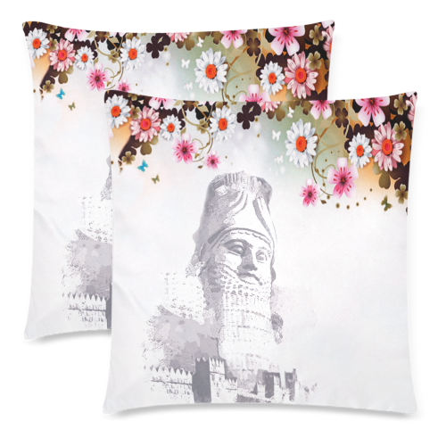 Flowers & Lamassu Custom Zippered Pillow Cases 18"x 18" (Twin Sides) (Set of 2)