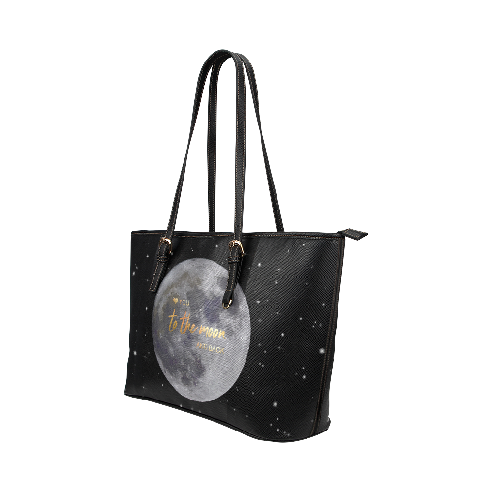 TO THE MOON AND BACK Leather Tote Bag/Small (Model 1651)