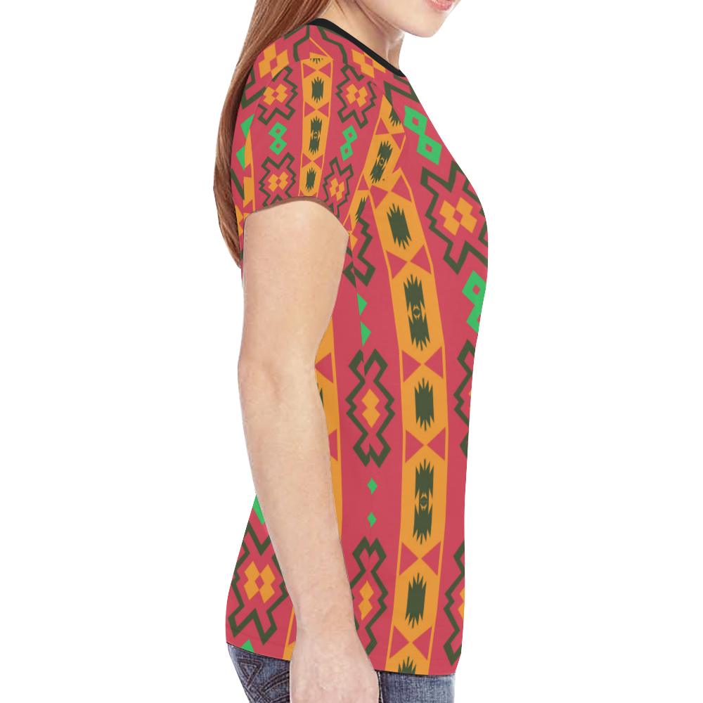 Tribal shapes in retro colors (2) New All Over Print T-shirt for Women (Model T45)