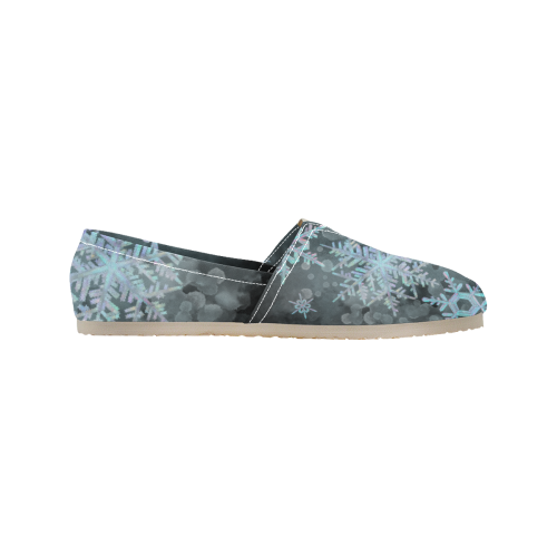 Snowflakes, snow, white and blue, Christmas Women's Classic Canvas Slip-On (Model 1206)