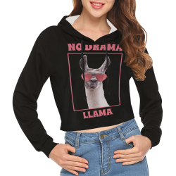 Womens No Drama LLama_Black_crop hoodie All Over Print Crop Hoodie for Women (Model H22)