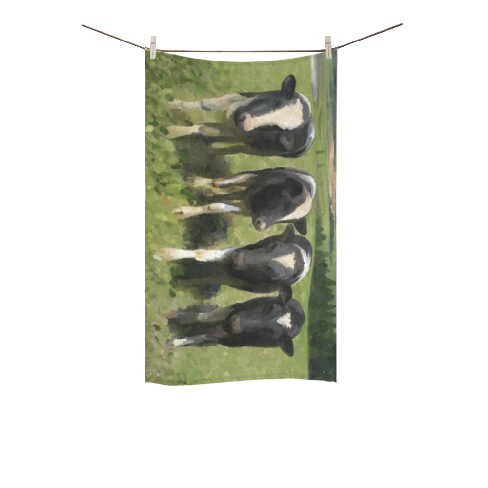 Curious Cows, wax, pastel animal painting Custom Towel 16"x28"