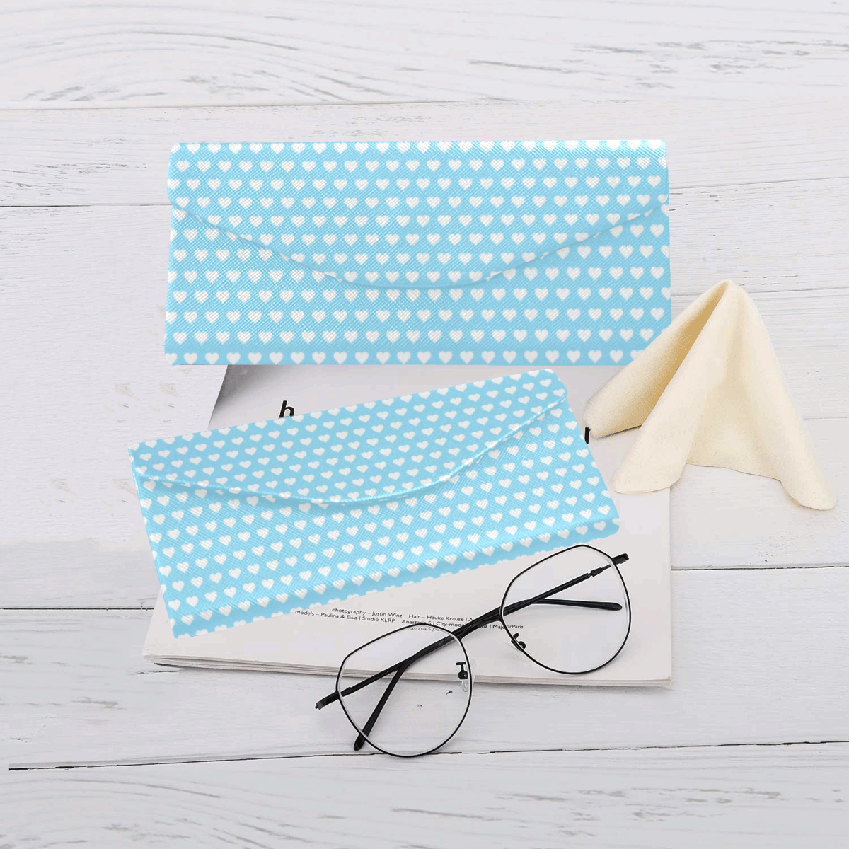 Baby Blue Hearts Custom Foldable Glasses Case