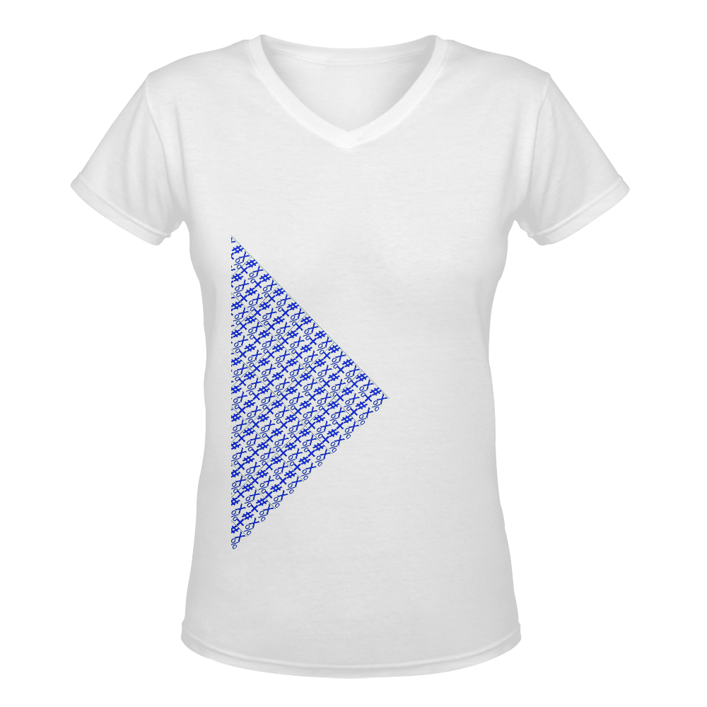NUMBERS Collection Symbols Blue/White Women's Deep V-neck T-shirt (Model T19)