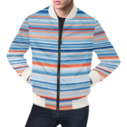 blue and coral stripe 2 All Over Print Bomber Jacket for Men/Large Size (Model H19)