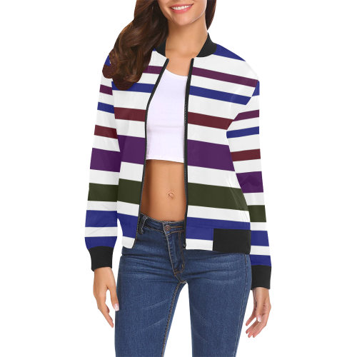 Design Jacket with Blue lines All Over Print Bomber Jacket for Women (Model H19)