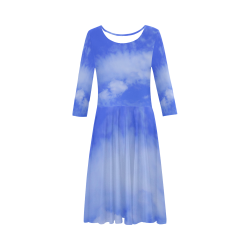 Blue Clouds Elbow Sleeve Ice Skater Dress (D20)