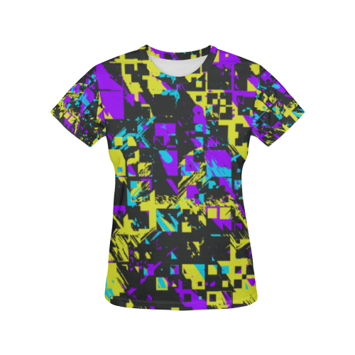 Purple yelllow squares All Over Print T-Shirt for Women (USA Size) (Model T40)
