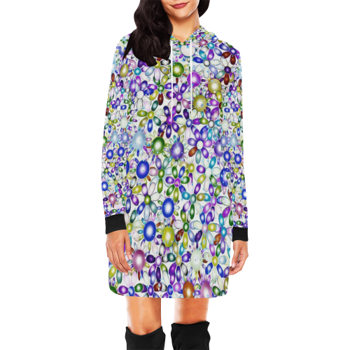 Vivid floral pattern 4181B by FeelGood All Over Print Hoodie Mini Dress (Model H27)