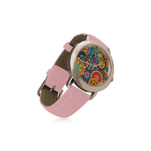 flower-pattern-wallpaper5 Women's Rose Gold Leather Strap Watch(Model 201)