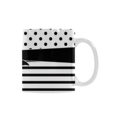 Polka Dots Stripes black white Comic Ribbon black Custom White Mug (11OZ)