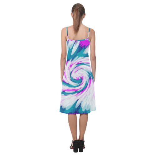 Turquoise Pink Tie Dye Swirl Abstract Alcestis Slip Dress (Model D05)
