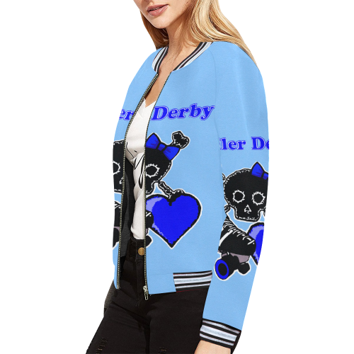 Roller Derby Heart (Blue) All Over Print Bomber Jacket for Women (Model H21)