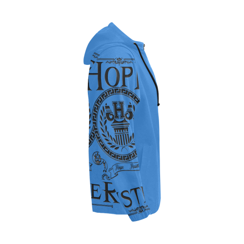 Hope Hustler GREEK Blue All Over Print Full Zip Hoodie for Men/Large Size (Model H14)