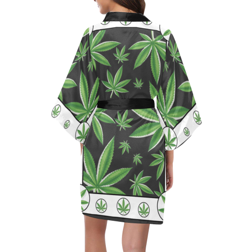 Cannabis Black and White Kimono Robe