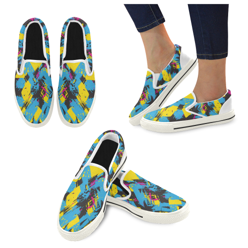 Colorful paint stokes on a black background Slip-on Canvas Shoes for Kid (Model 019)