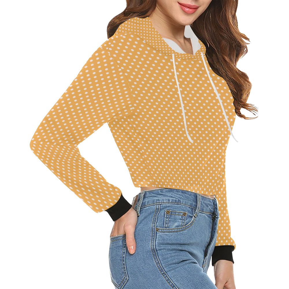 Yellow orange polka dots All Over Print Crop Hoodie for Women (Model H22)