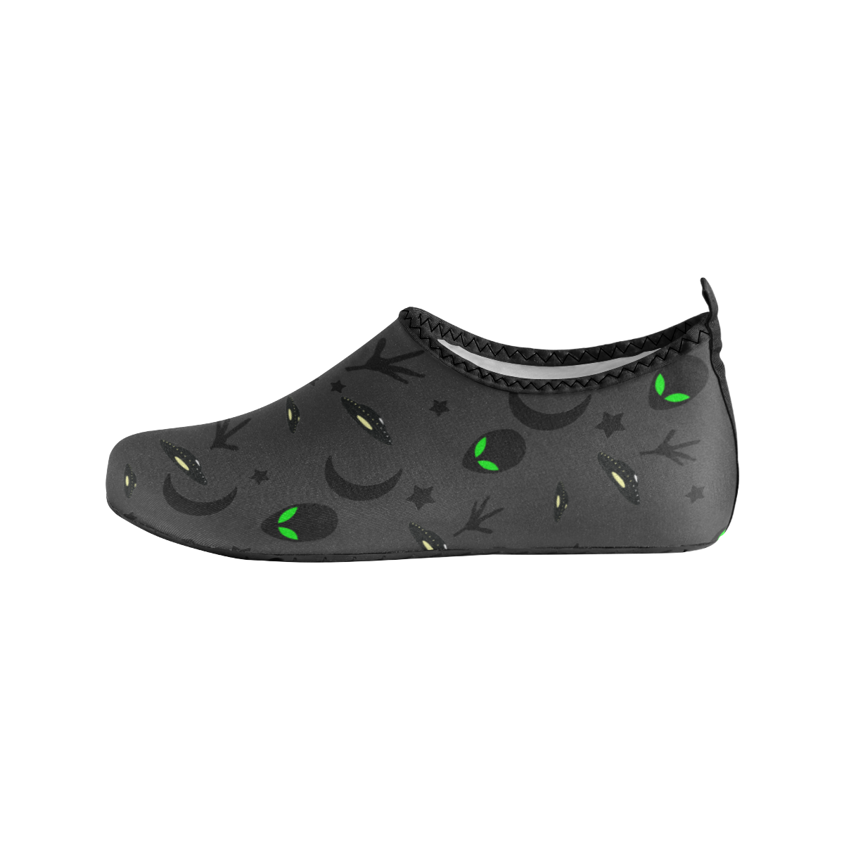 Alien Flying Saucers Stars Pattern on Charcoal Kids' Slip-On Water Shoes (Model 056)