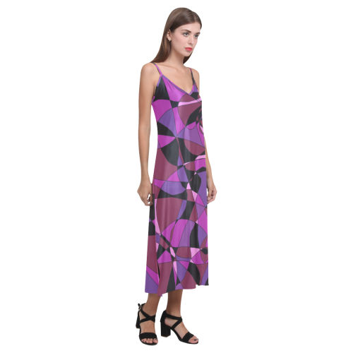Abstract Design #6 V-Neck Open Fork Long Dress(Model D18)