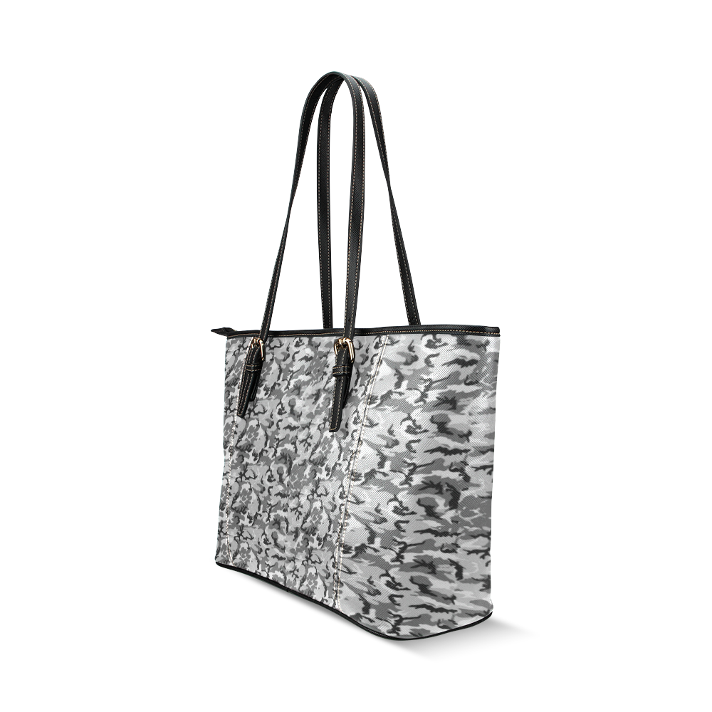 Woodland Urban City Black/Gray Camouflage Leather Tote Bag/Small (Model 1640)