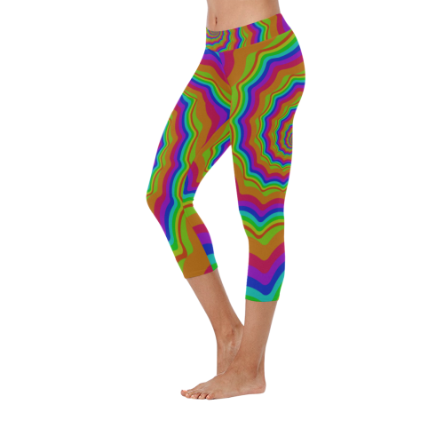 Rainbow spiral Women's Low Rise Capri Leggings (Invisible Stitch) (Model L08)