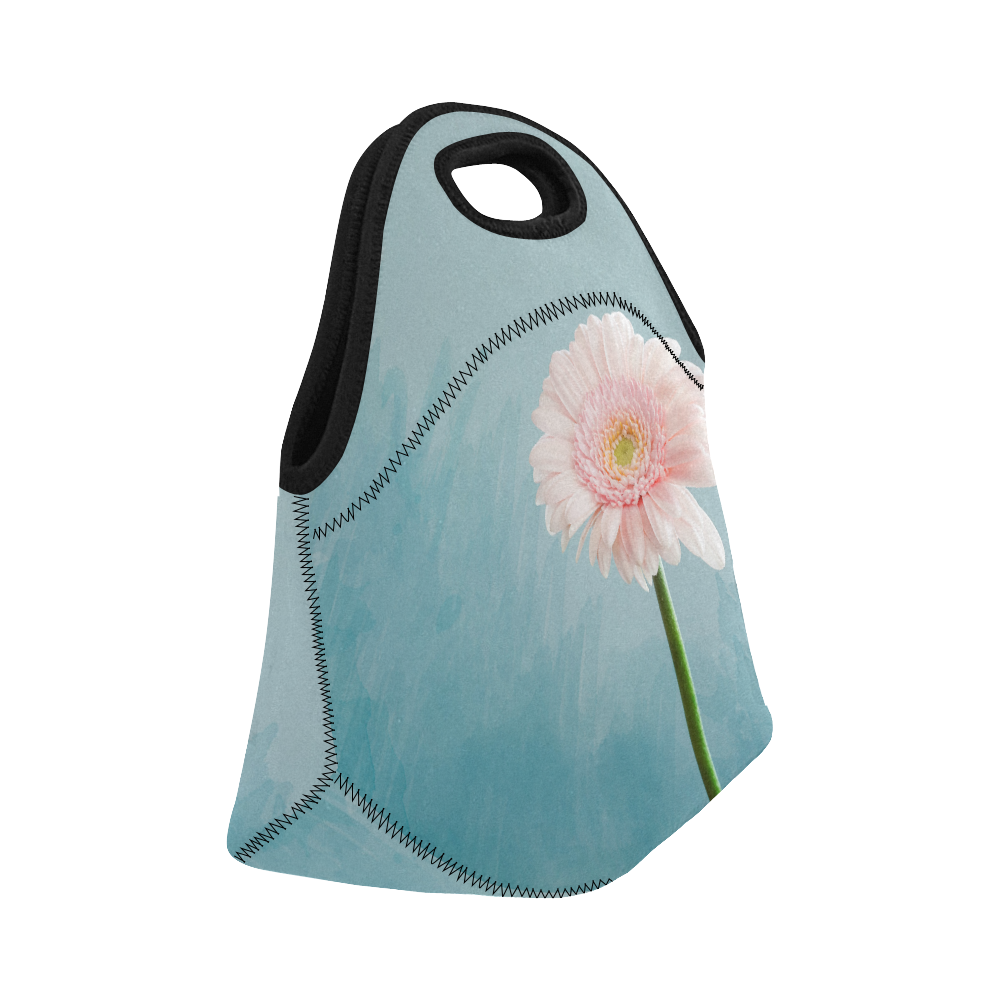 Gerbera Daisy - Pink Flower on Watercolor Blue Neoprene Lunch Bag/Small (Model 1669)