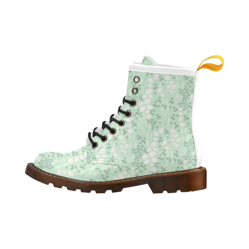 Mint Floral Pattern High Grade PU Leather Martin Boots For Women Model 402H