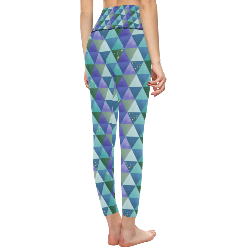 Triangle Pattern - Blue Violet Teal Green Women's All Over Print High-Waisted Leggings (Model L36)