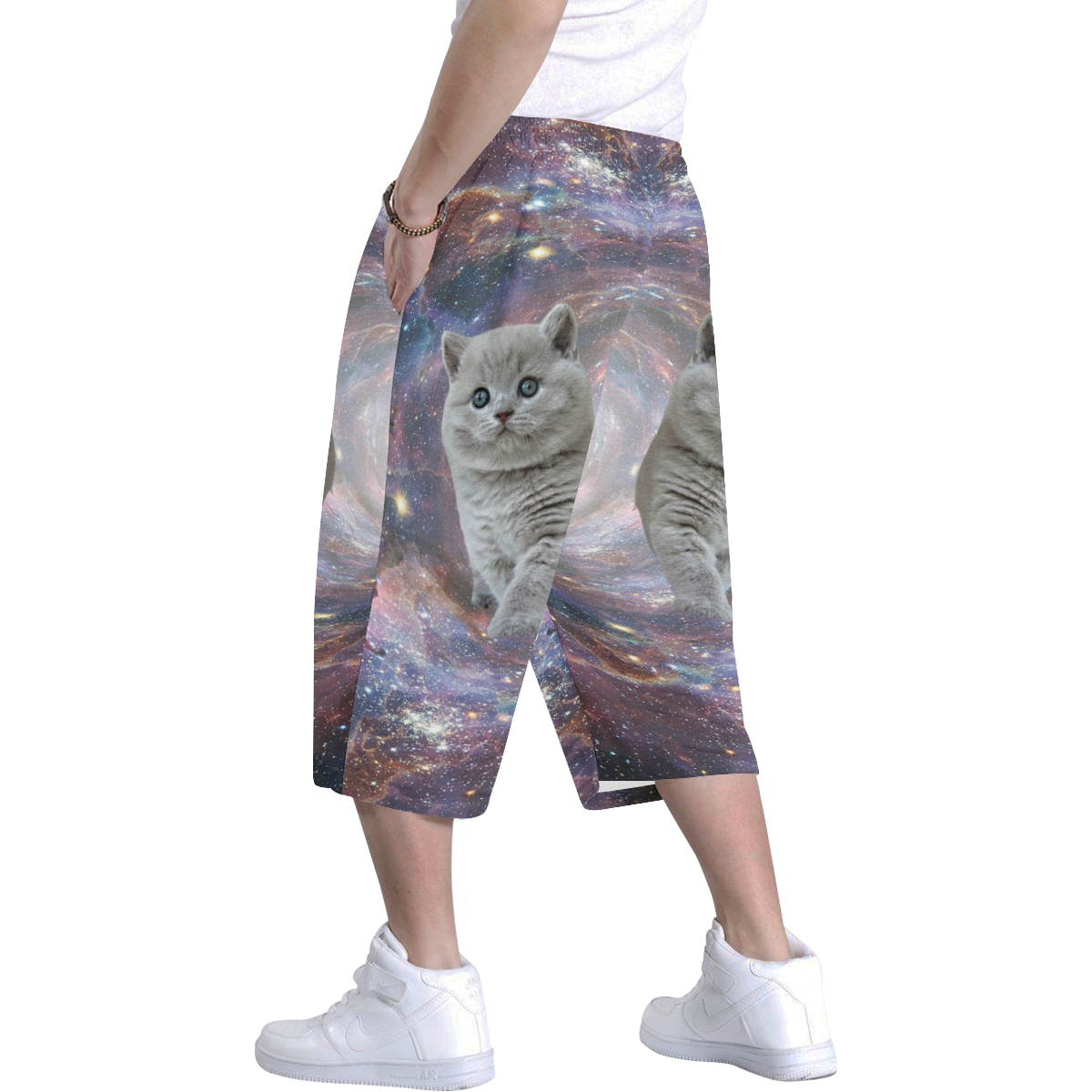 Galaxy Cat Men's All Over Print Baggy Shorts (Model L37)