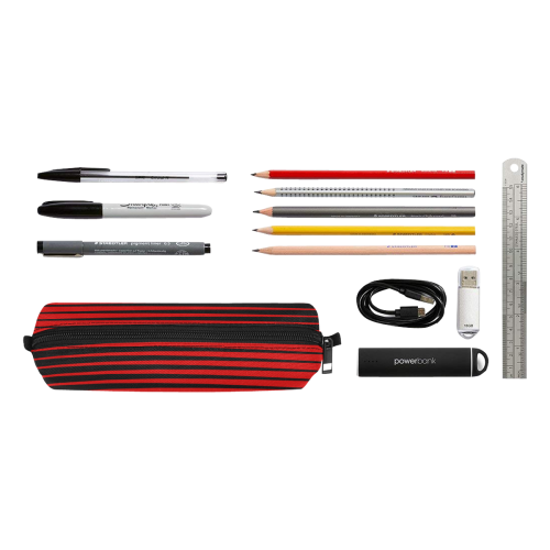 Tapered Black and Red Stripes Pencil Pouch/Small (Model 1681)