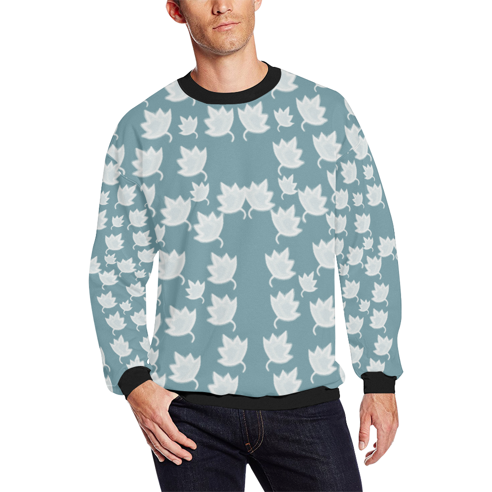 leaves on color ornate Men's Oversized Fleece Crew Sweatshirt/Large Size(Model H18)