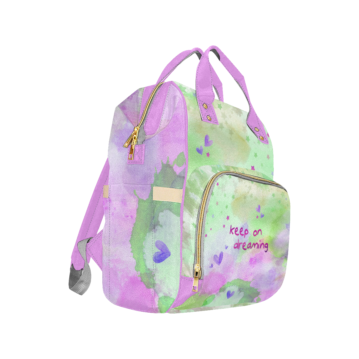 KEEP ON DREAMING - lilac and green Multi-Function Diaper Backpack/Diaper Bag (Model 1688)