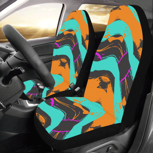 Blue orange black waves Car Seat Covers (Set of 2)