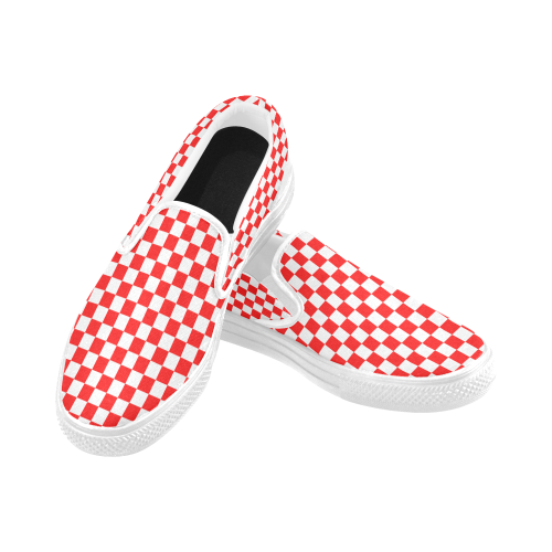 Checkerboard Red and White Men's Slip-on Canvas Shoes (Model 019)