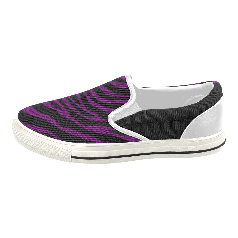 Ripped SpaceTime Stripes - Purple Women's Slip-on Canvas Shoes (Model 019)