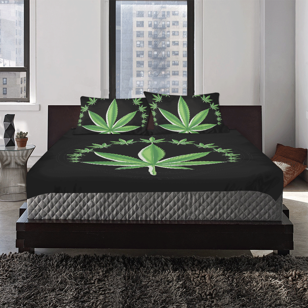 cannabis (black) 3-Piece Bedding Set
