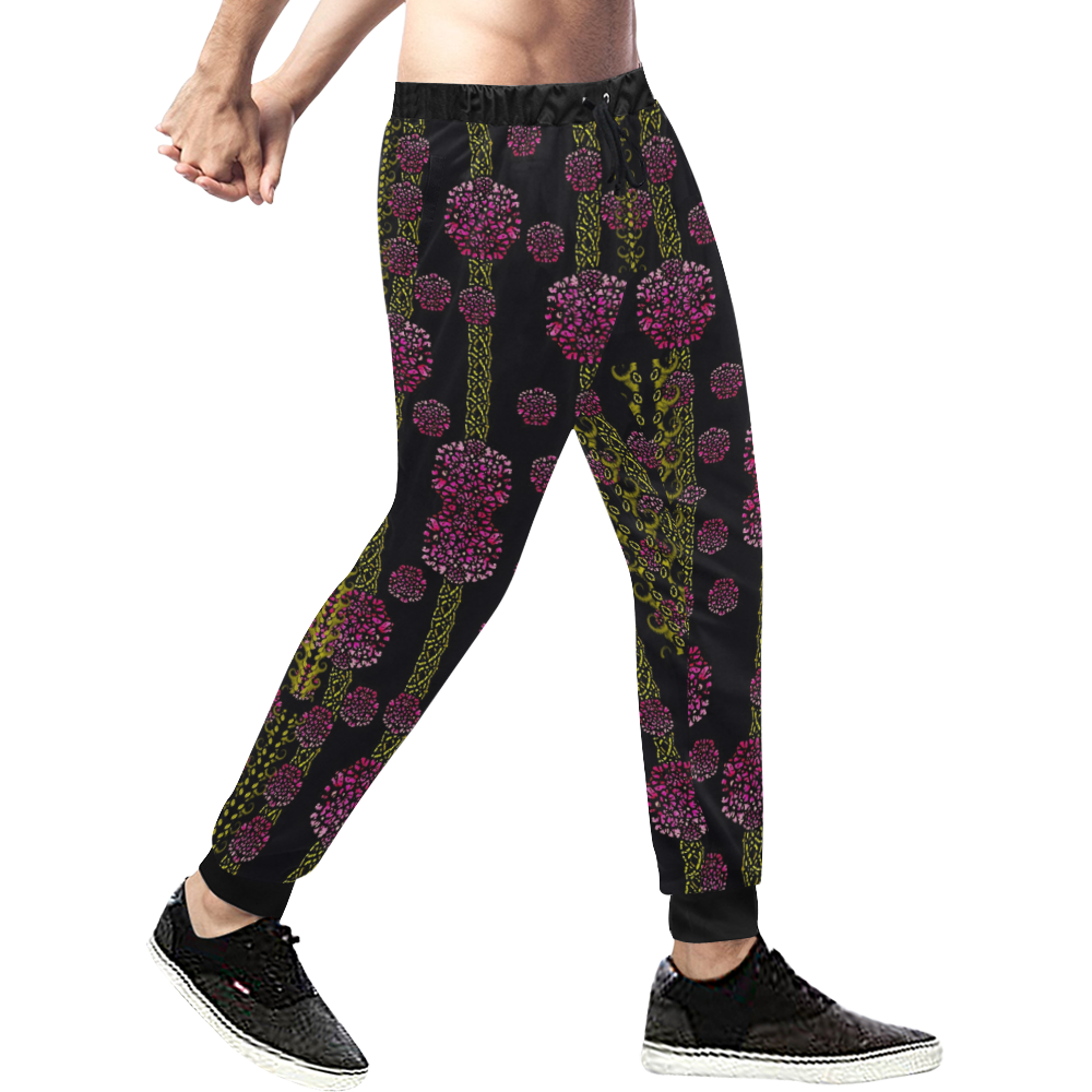 wild flowers on black Men's All Over Print Sweatpants/Large Size (Model L11)