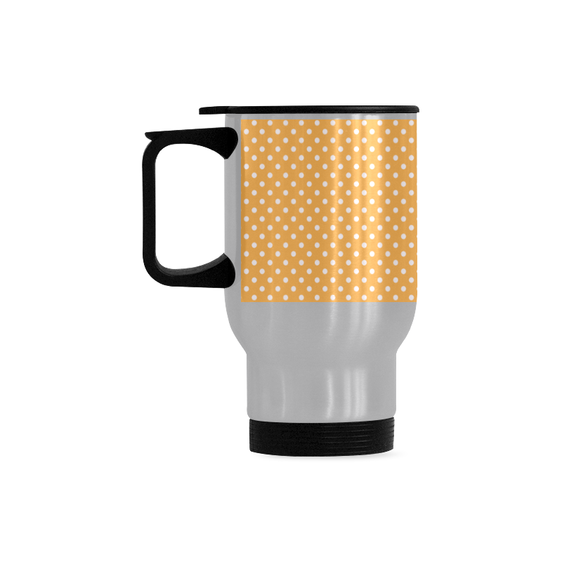 Yellow orange polka dots Travel Mug (Silver) (14 Oz)