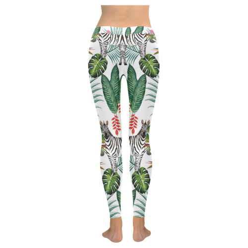 Awesome Flamingo And Zebra Women's Low Rise Leggings (Invisible Stitch) (Model L05)