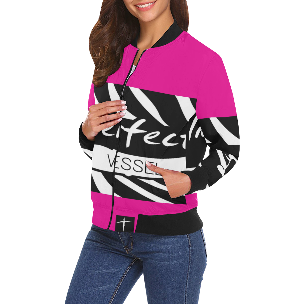 Neon Pink All Over Print Bomber Jacket for Women (Model H19)