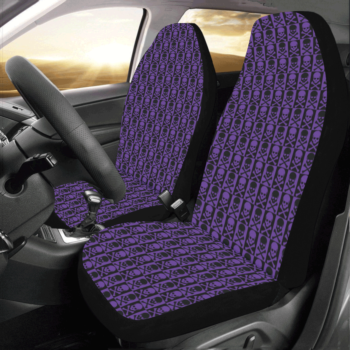 Gothic style Purple & Black Skulls Car Seat Covers (Set of 2)